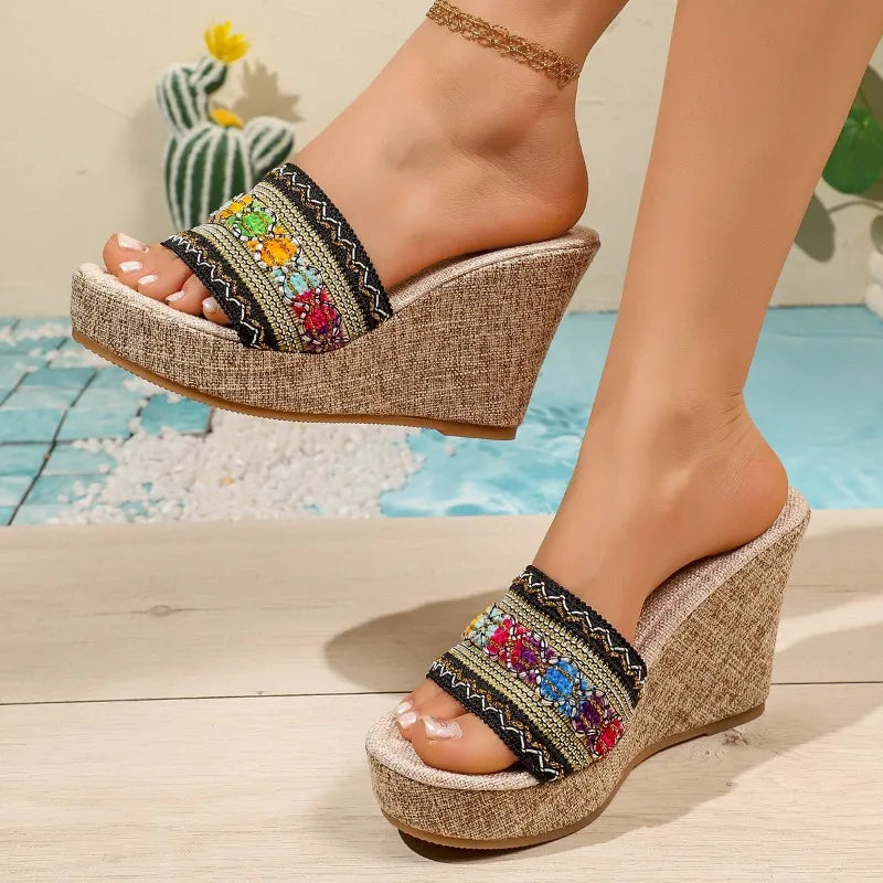 Bohemian Women's Comfortable Vintage Wedge Heel Slippers Summer Women Zpaxo