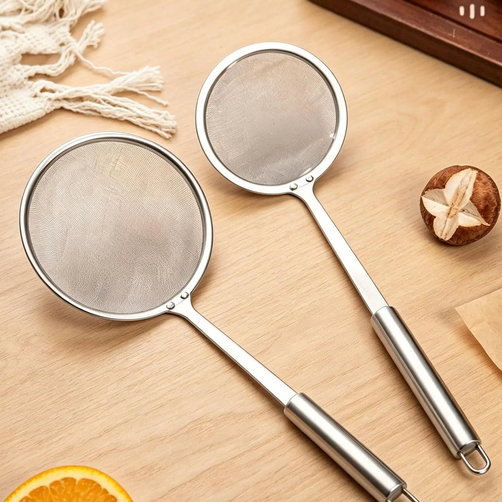 2 Fat Skimmer Spoon Fine Mesh Strainer Long Handle Oil Filter Pot
