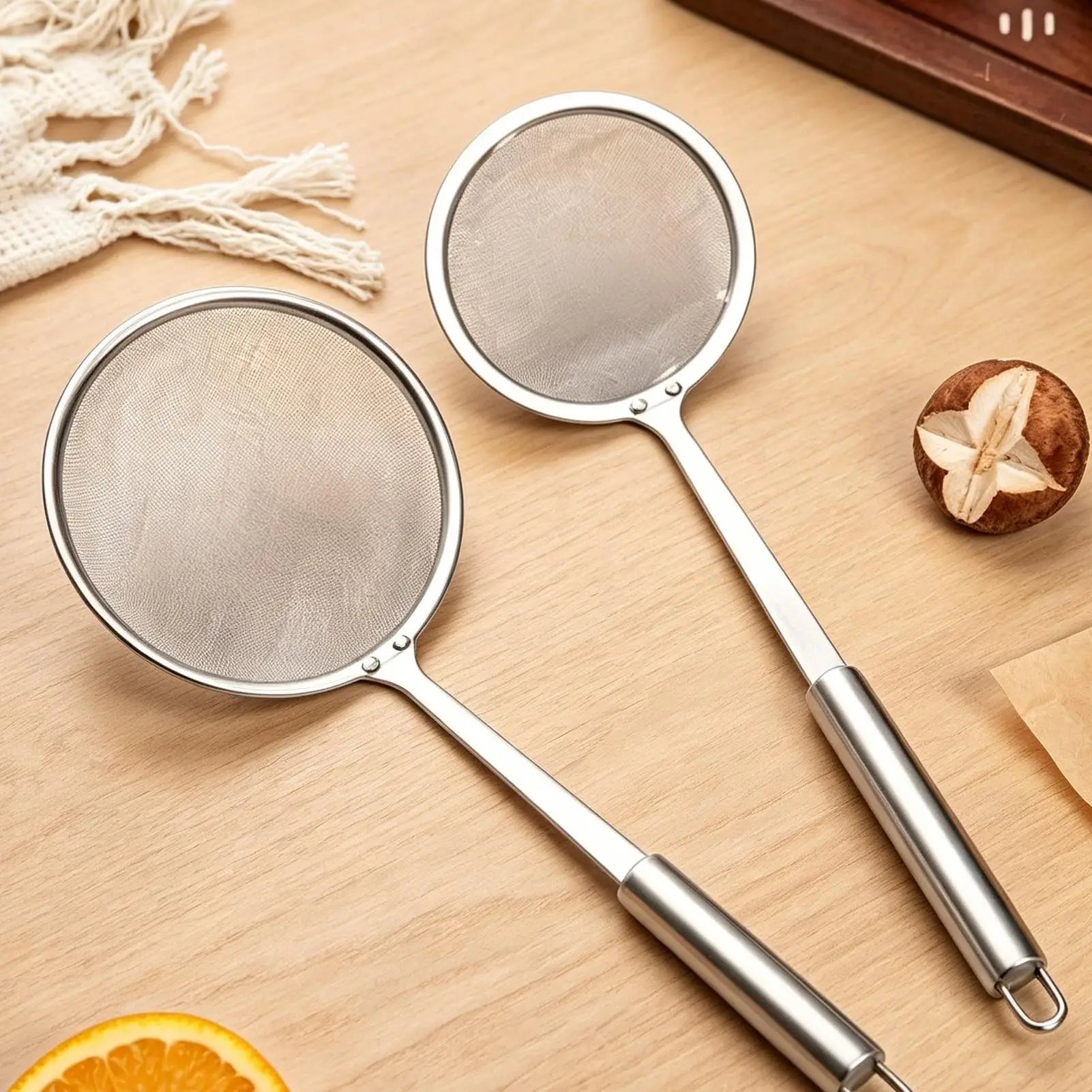 2 Fat Skimmer Spoon Fine Mesh Strainer Long Handle Oil Filter Pot