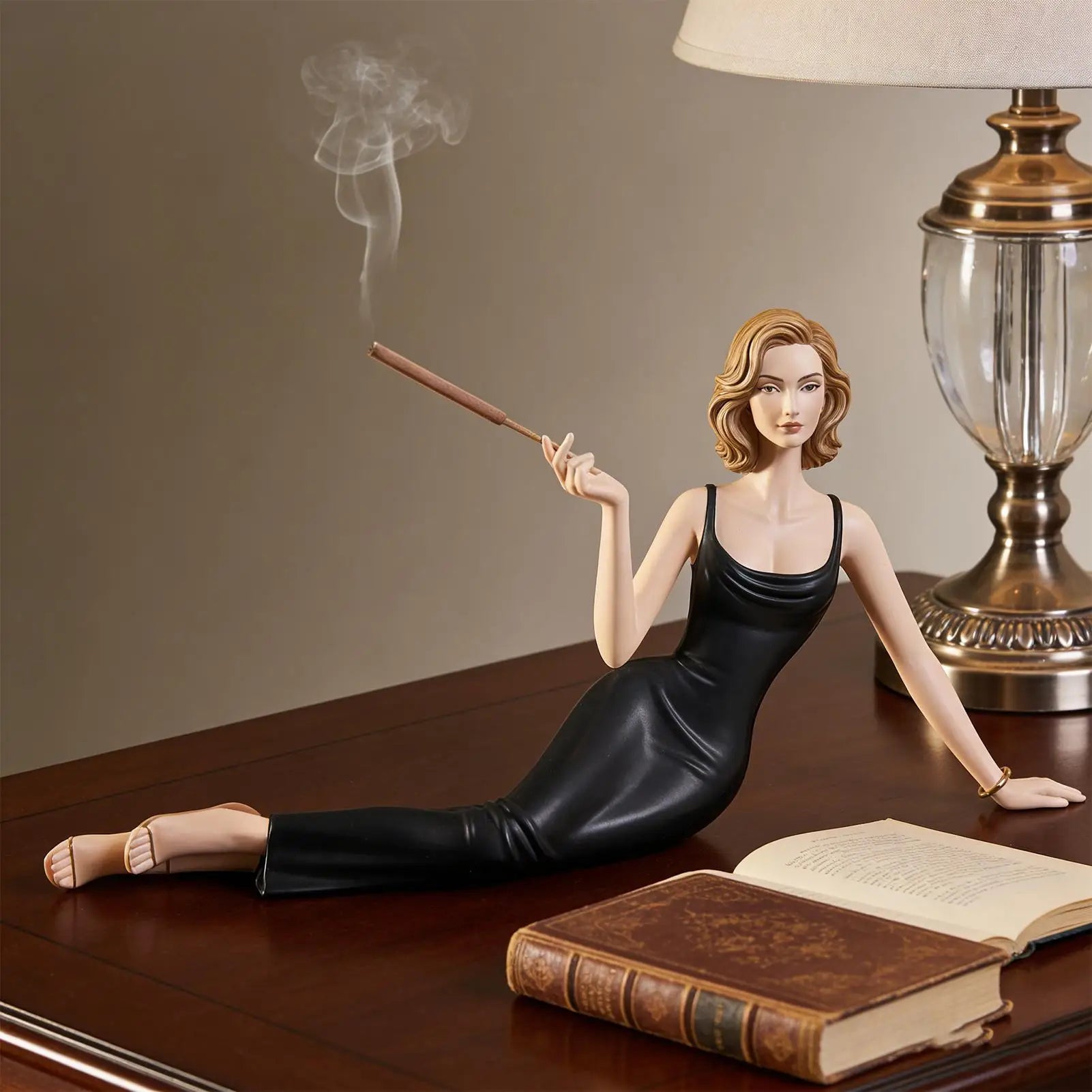 Women Statue Table Decoration Incense Holder Sculpture Bookcase