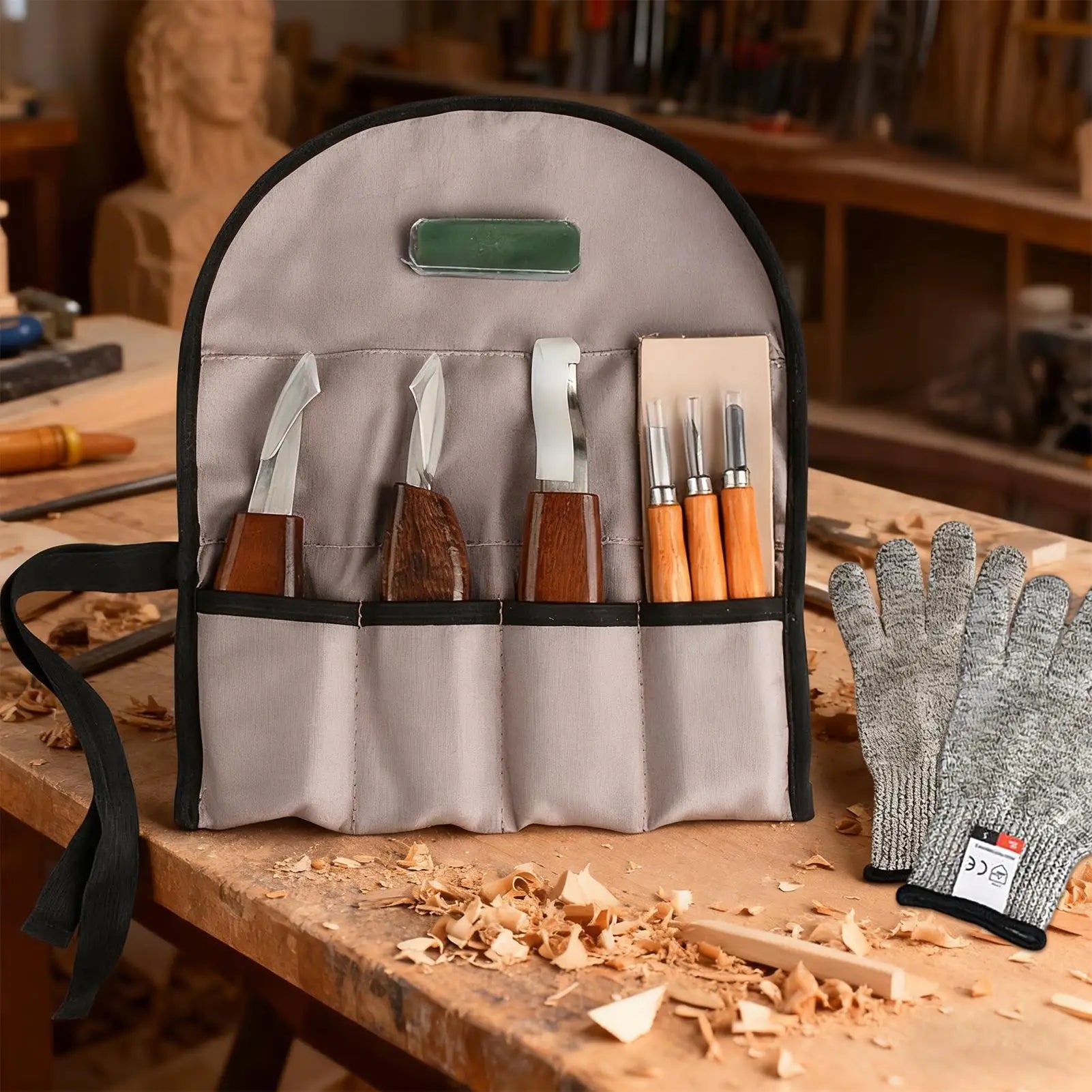 Wood Carving Tool Woodworking Drill Chisel 10 Storage Bag DIY Lovers