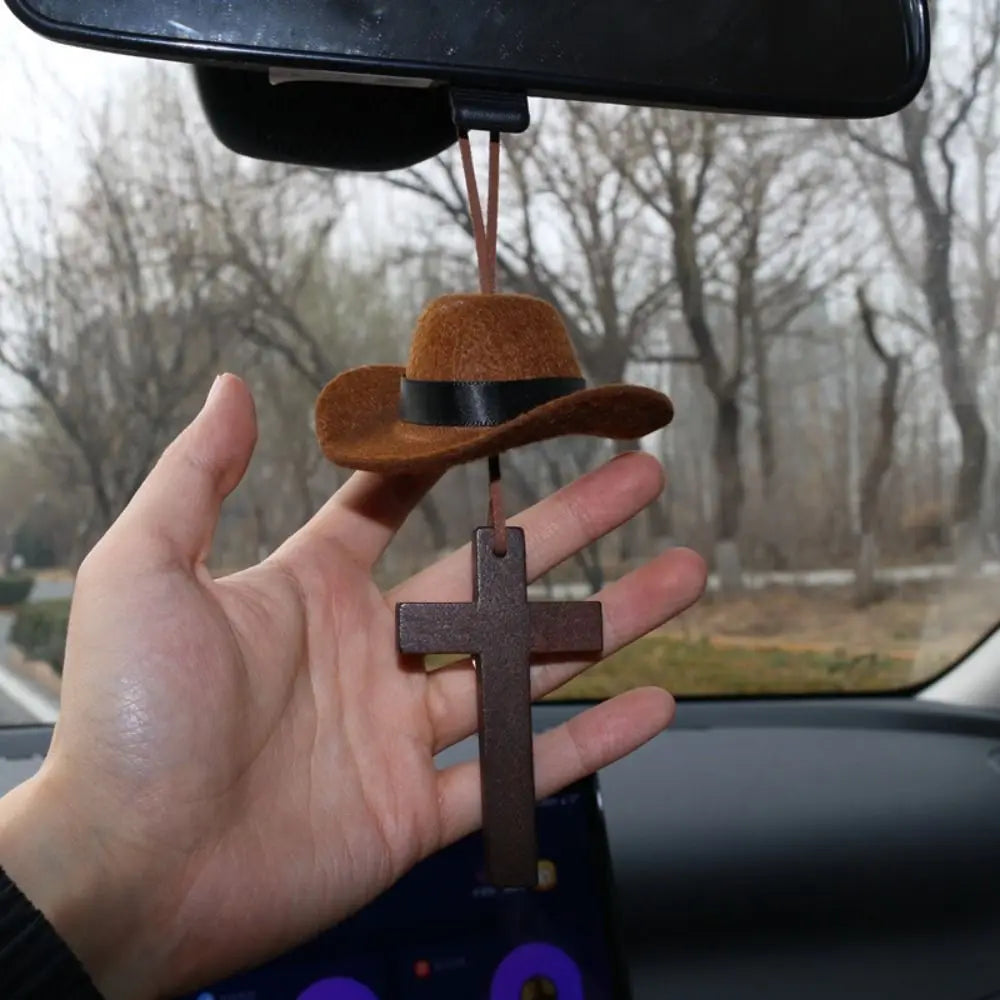 Cowboy Hat Car Pendant Cow Pattern Coffee Cross Ornament Love Western Zpaxo