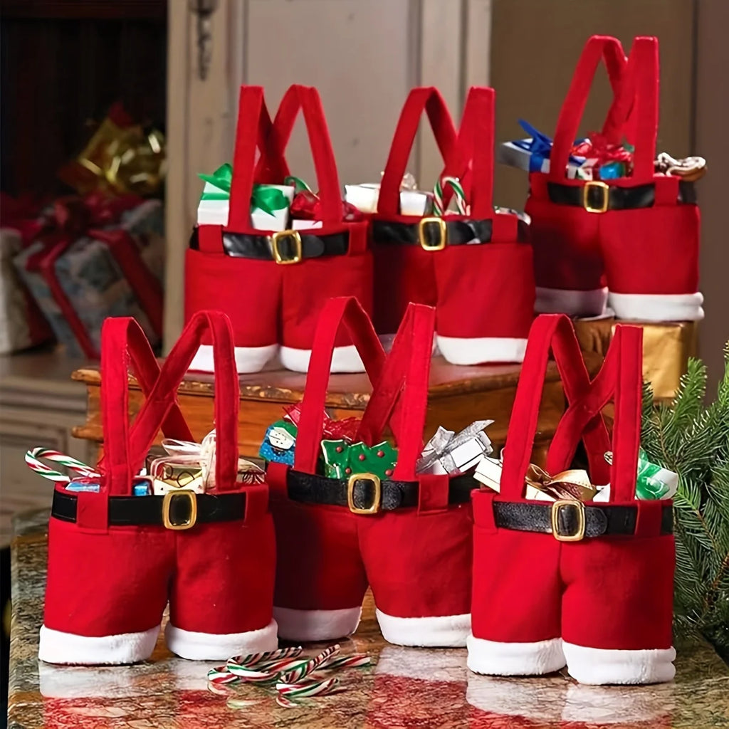 Festive Christmas Candy Bags 6 Pairs Santa Pants Small Perfect Year