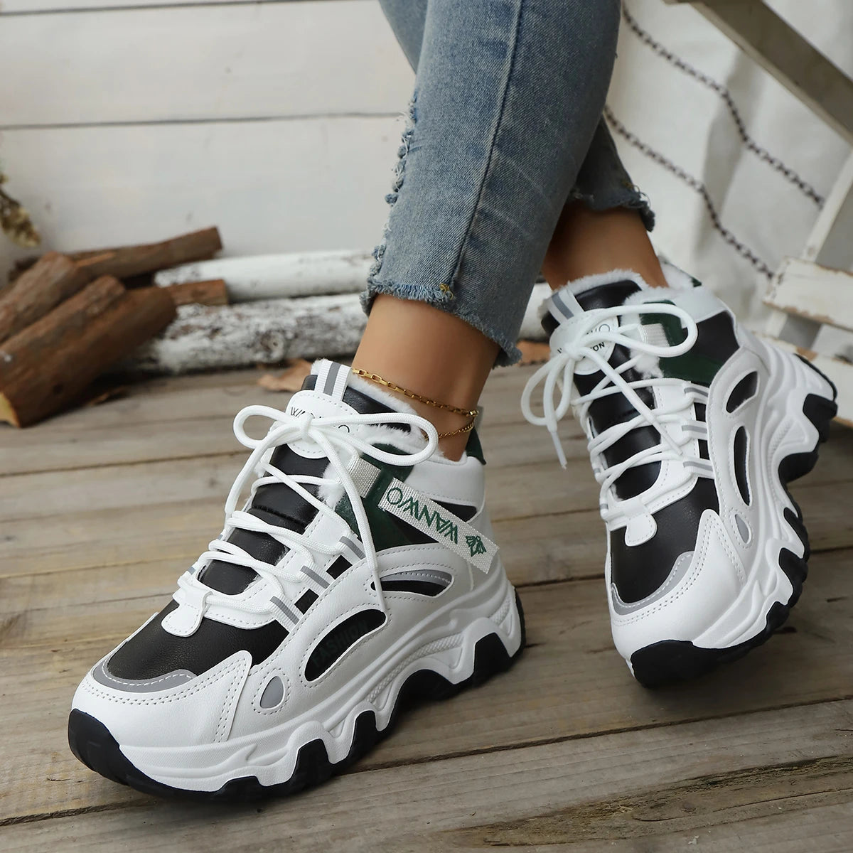 Women Snow Boots Tennis Winter Platform Lace Up Vulcanized Shoes New Chunky Breathable Mesh Casual fashion Women Boots Zpaxo