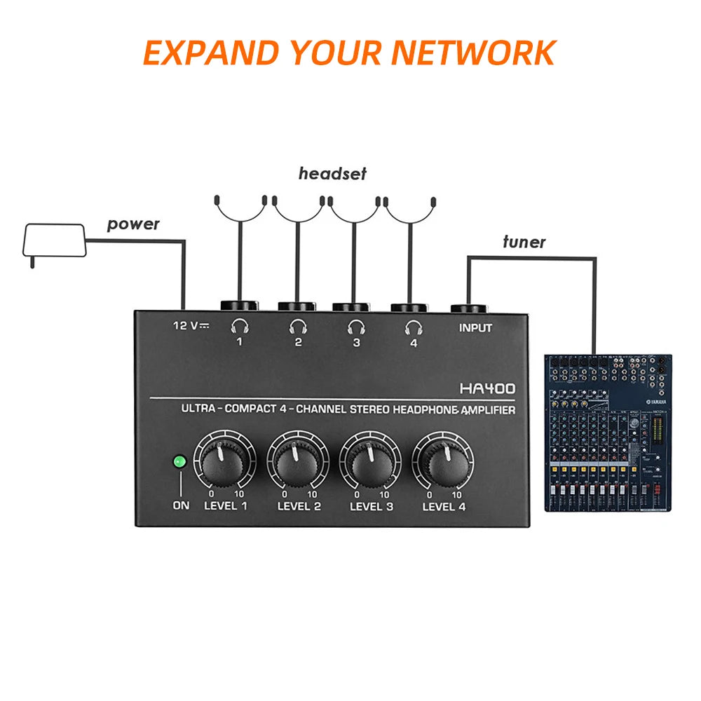 4 Channels Mini Headphone Amplifier HA400 Ultra-compact Stereo Audio