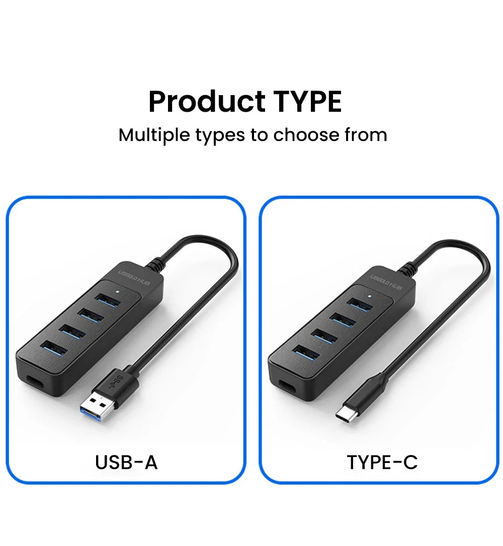 USB 3.0 Hub 4-Port Splitter with Type-C Power Port | 5Gbps USB Hub Splitter Zpaxo