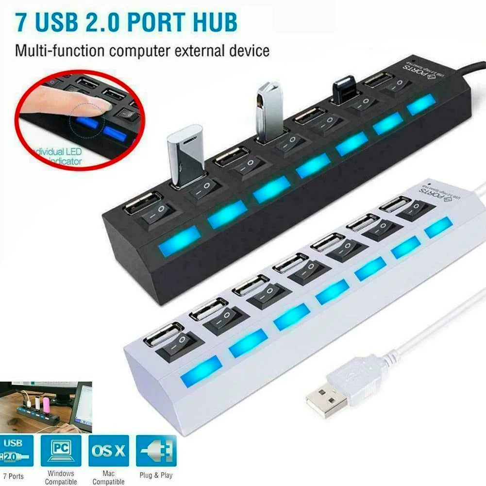 USB 2 0 Hub 7 Port Multi Ports 7in1 Data Splitter Independent Off Zpaxo