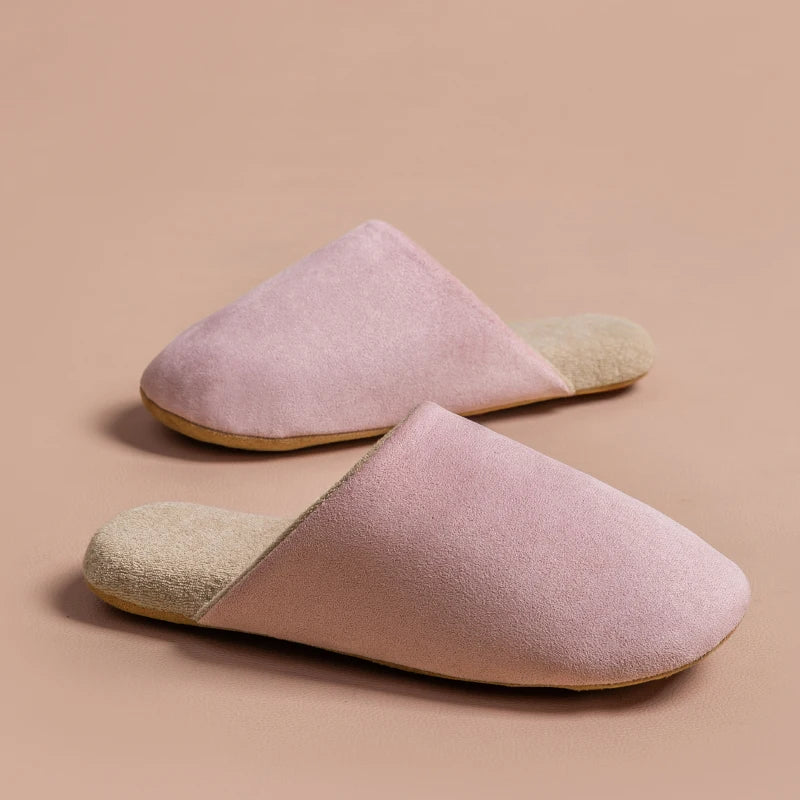 Autumn Winter Simple Suede Slippers Men Non-slip Indoor Bedroom Floor Zpaxo Pink 36-37