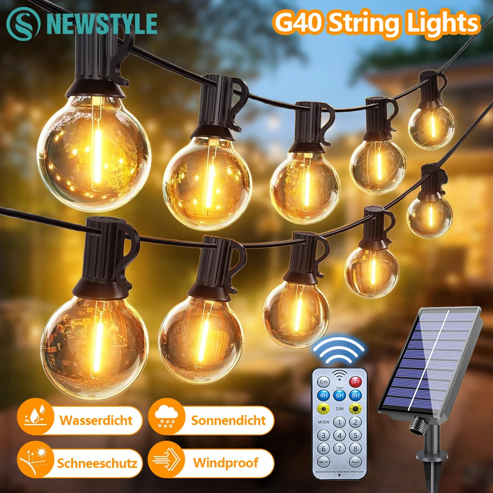 Solar String Lights Outdoor with Remote LED Shatterproof Bulbs Dimmable G40 Solar String Lights for Outside Backyard Party Decor Zpaxo