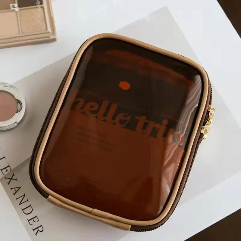 MTransparent Travel Cosmetic Bag Portable Mini Waterproof Lipstick Zpaxo Coffee