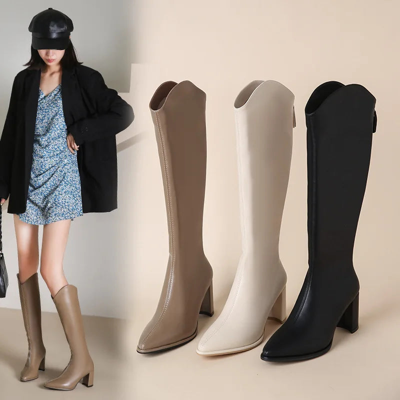 Women Boots Zipper Thick Heels Simple Autumn Winter Knee Zpaxo