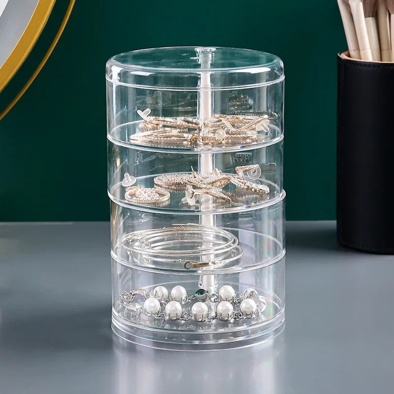 1pc Stylish & Large Capacity 3/4/5 Layers Rotating Jewelry Storage Box For Women, Transparent Desktop Organizer Dust-proof Hair Zpaxo 4Layers
