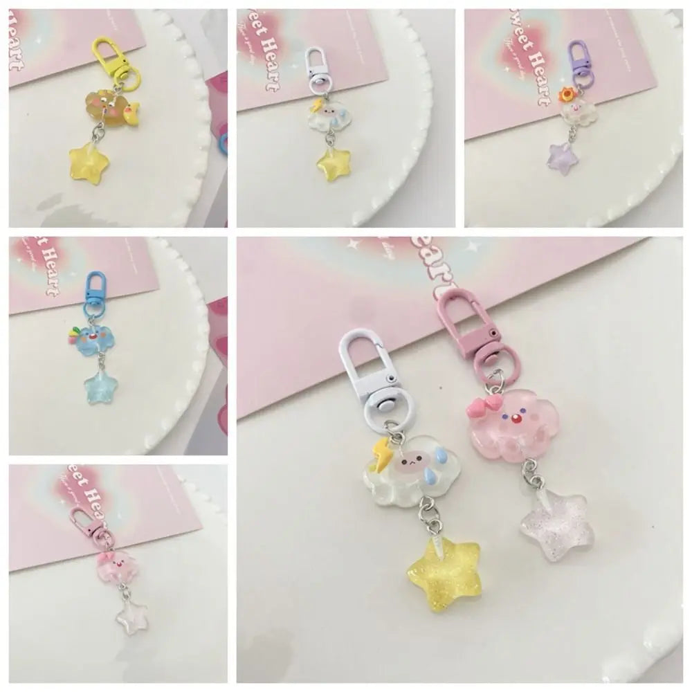 Cute Star Starry Clouds Keychain Korean Style Fine Flicker Key Ring Resin Student Zpaxo