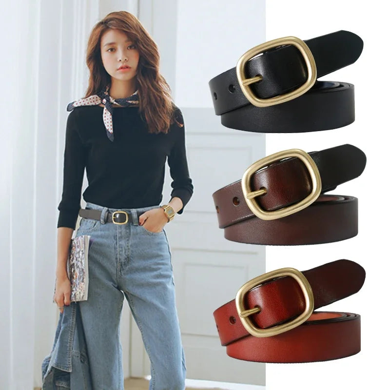 DINISITON Women S Belt Leather Belts Female Gold Pin Buckle Strap
