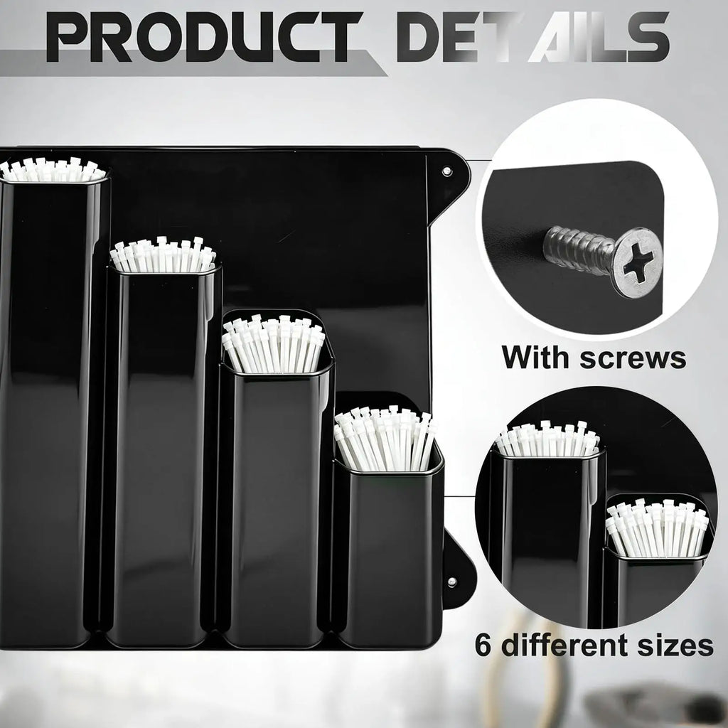 Cable Tie Organizer 4 Pockets Aluminum Wall Mounted Universal Zip