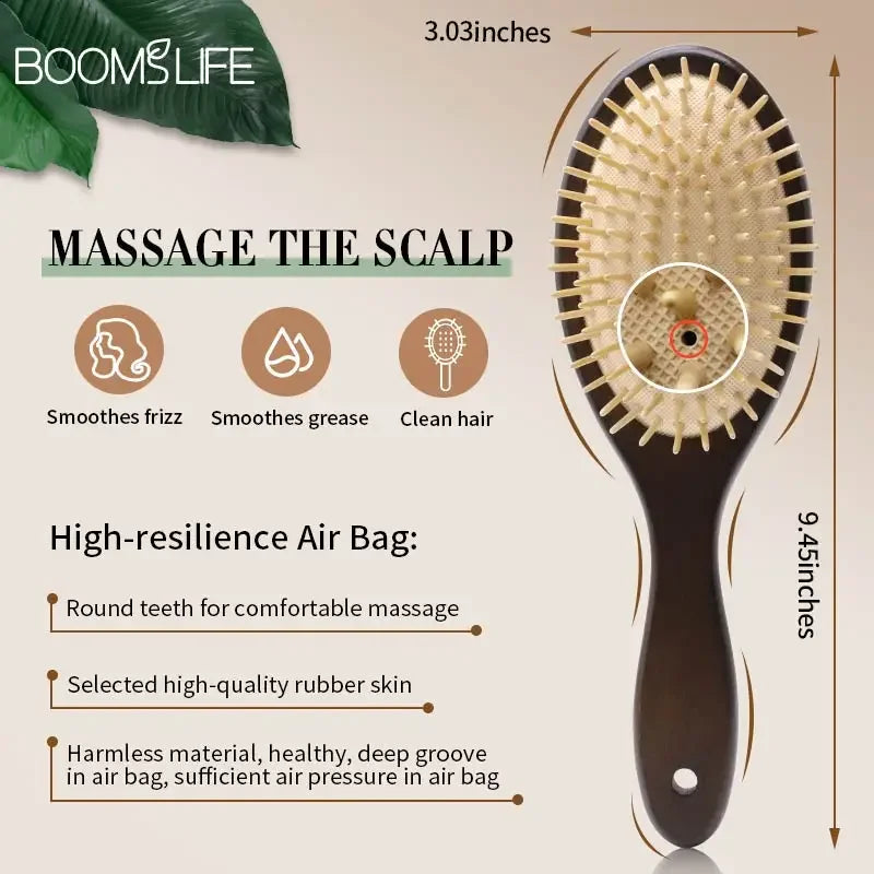 BOOMSLIFE Custom Wood Hair Brush Women Airbag Detangling Head Scalp Massage Brush Wood Comb For Hair Care Brosse Cheveux Femme Zpaxo