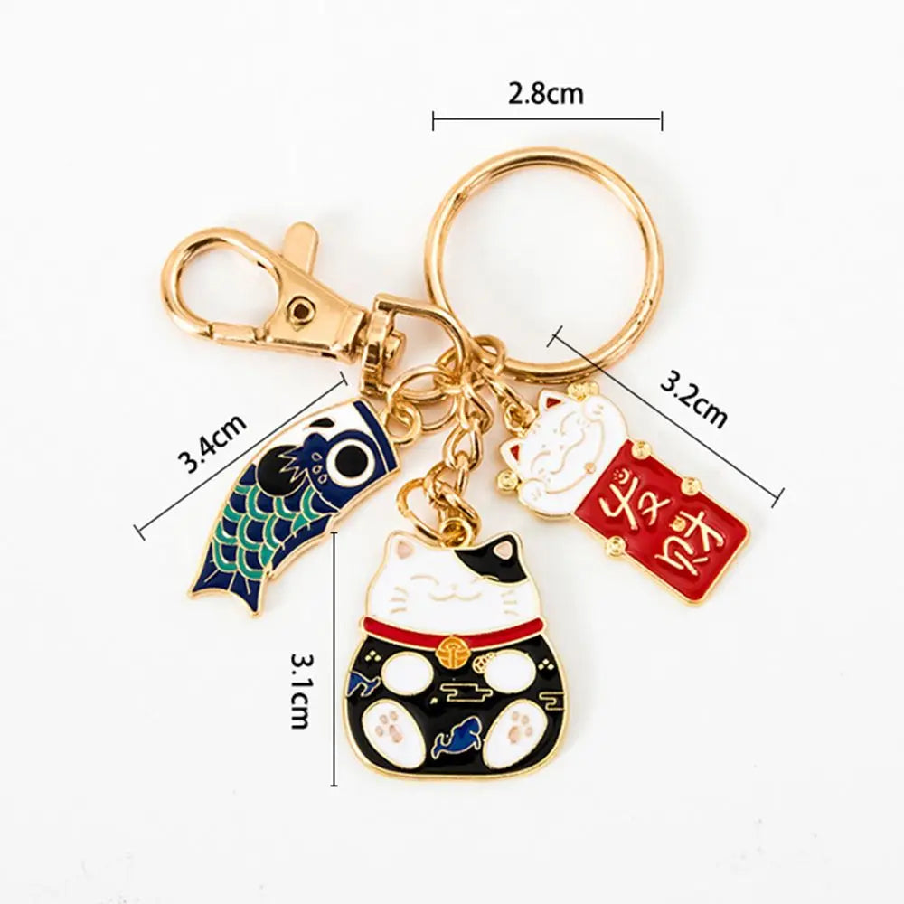 Creative Children Lucky Cat Bag Pendent Maneki Neko Car Key Ring Women Key Chain Carp Streamer Japanese Style Pendant Zpaxo