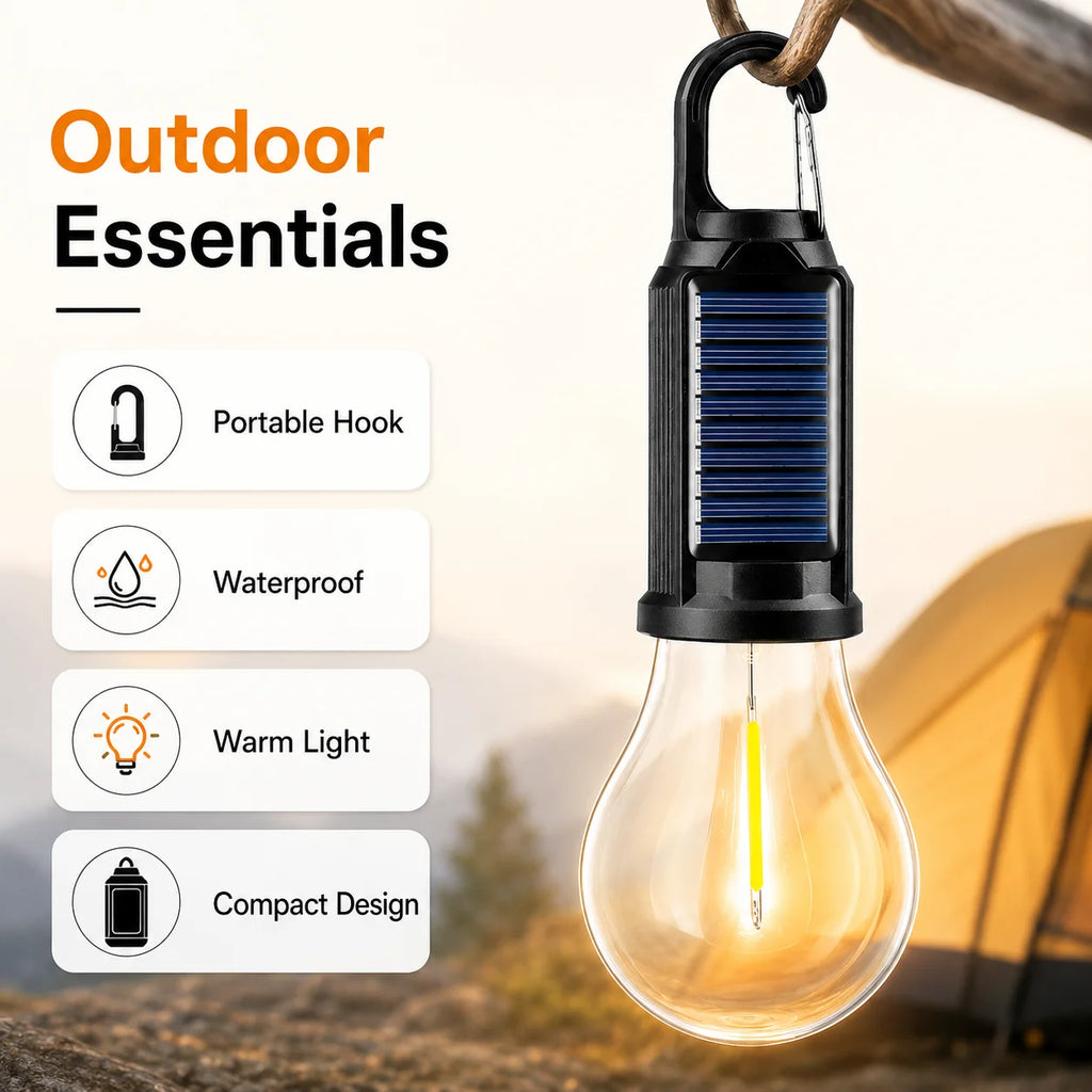 Solar Camping Light Bulb USB Rechargeable Hanging Tent Lamp Waterproof Portable Outdoor Lantern for Camping BBQ Garden Decor Zpaxo