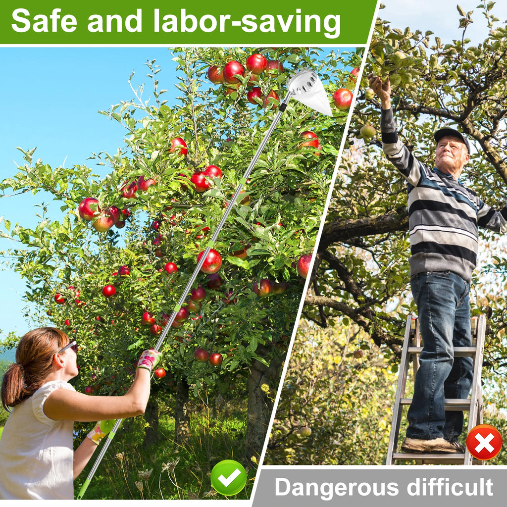 3.2M Fruit Picker Tool Metal Gardening Orchard Picking Tool with Storage Bag Fruit Catcher for Cherry Berry Orange Lemon Pear Zpaxo