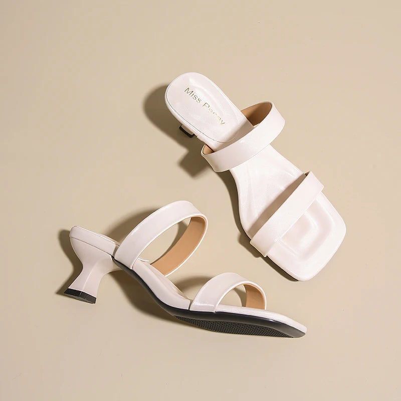 Designer Summer Women Square Toe Slippers Fashion High Heel Slide Ladies Casual Dress Evening Party Shoes Zpaxo 40 WHITE