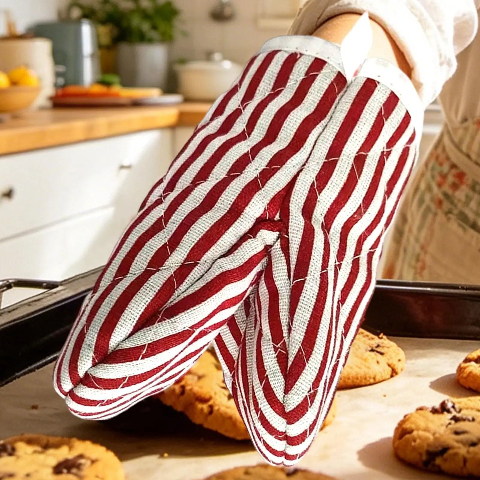 Oven Mitts Heat Resistant Striped Microwave Kitchen Gloves Duck Bill