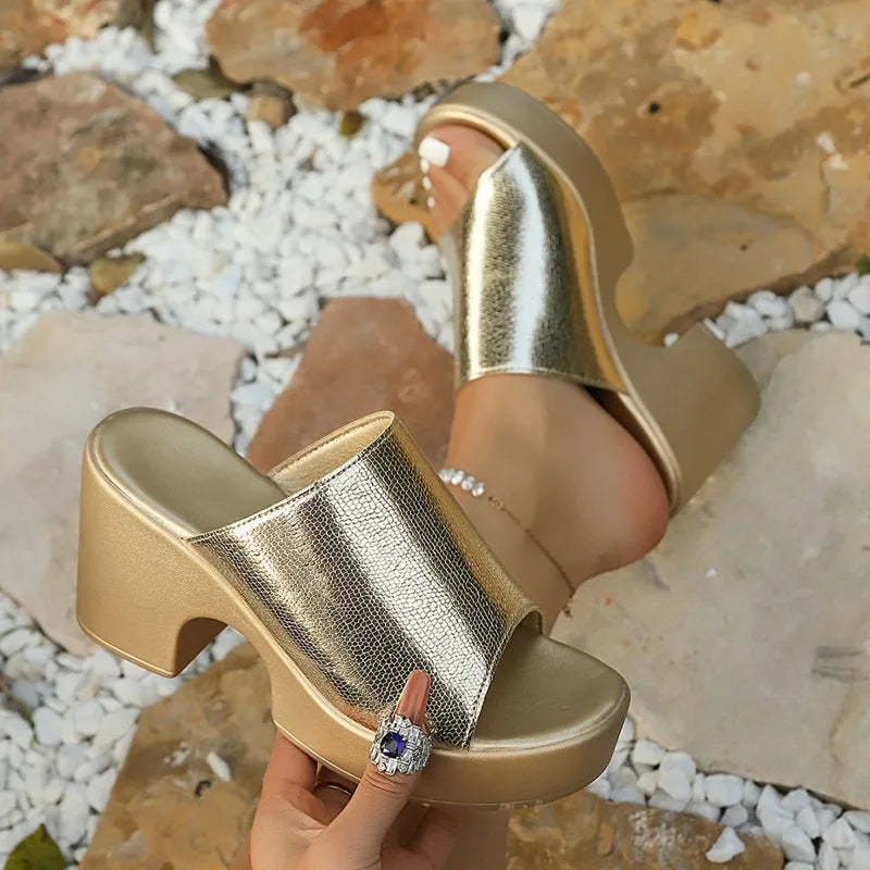 2026 Women's Chunky Heel Slippers Fish Mouth Slip-on Platform Sandals Zpaxo