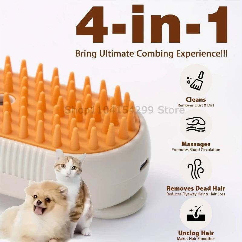 3 in 1 Pet Electric Steam Brush Cat and Dog Cleaning Spray Massage Grooming Comb Retractable Handle Pet Hair Removal BeautyBrush Zpaxo