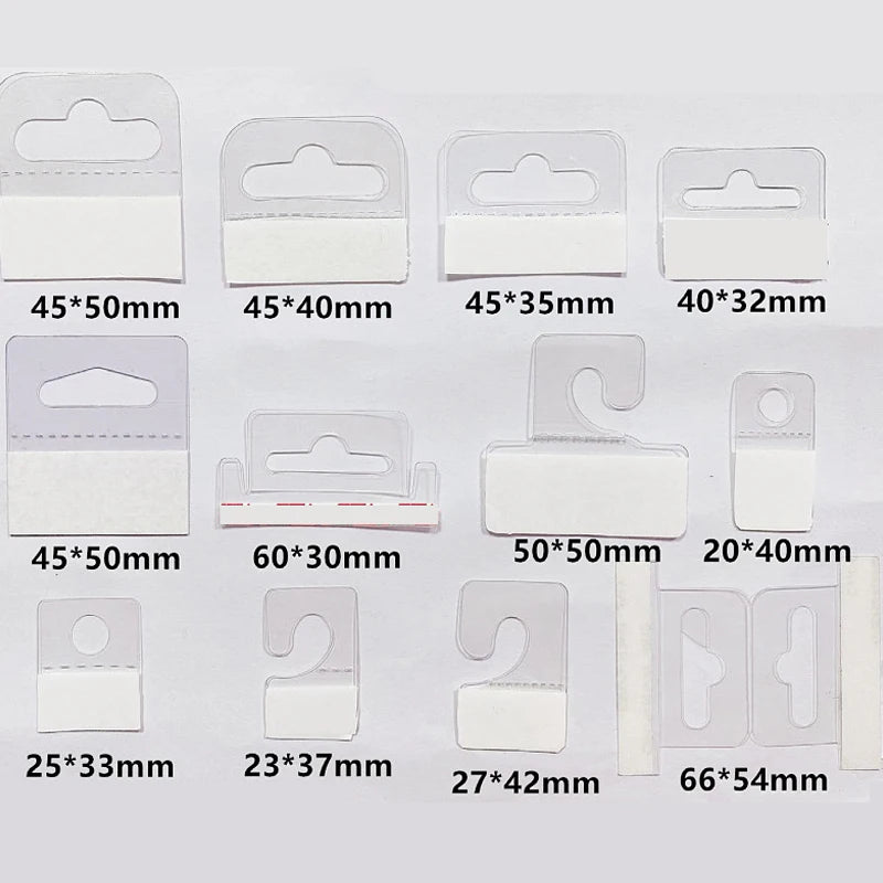 100pcs PVC Slot Hole Adhesive Hang Tags Hook Merchandise Box Bag Hangers Display Zpaxo