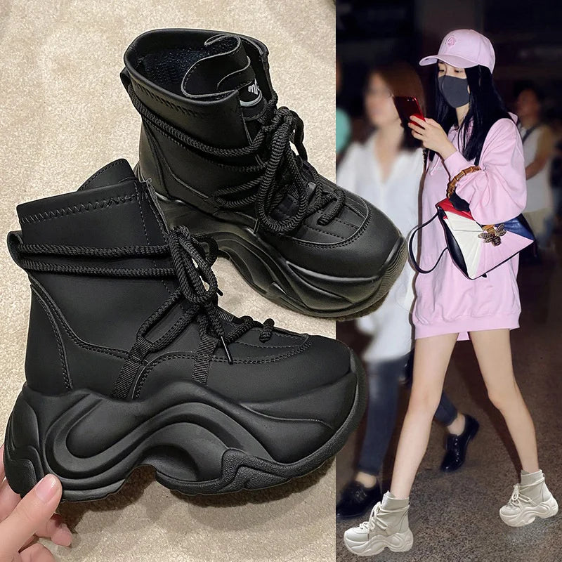 Women's Autumn Winter Ankle Leather Boots Heel Motorcycle Thick Sole Zpaxo