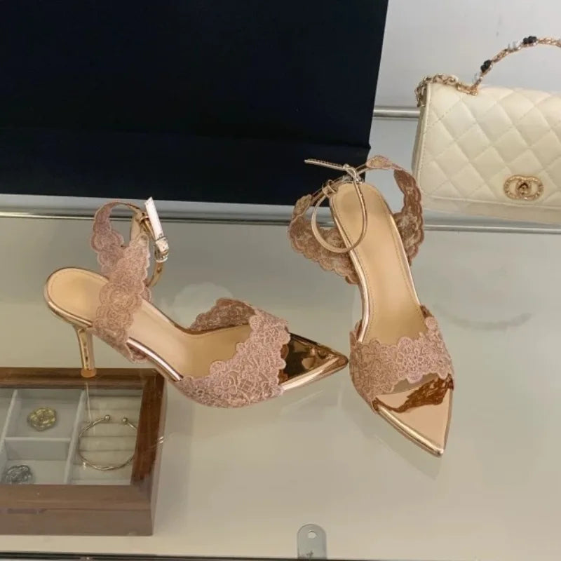 Luxury Lace Embroidery Sandals Women S Sexy Pointed Toe Heels Elegant Zpaxo