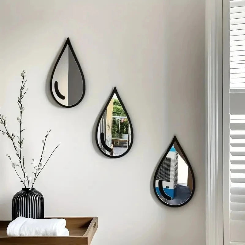 3 6-Piece Teardrop-shaped Acrylic Mirror Wall Decals Self-adhesive