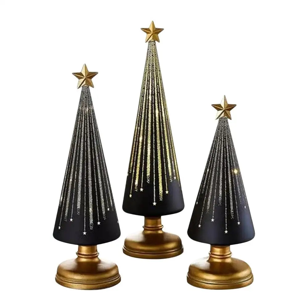 Starry Christmas Tree 3 Pieces Resin Christmas Tree with Lights Holiday Decorations for School Classroom Living Room Apartment Zpaxo Black China Mainland