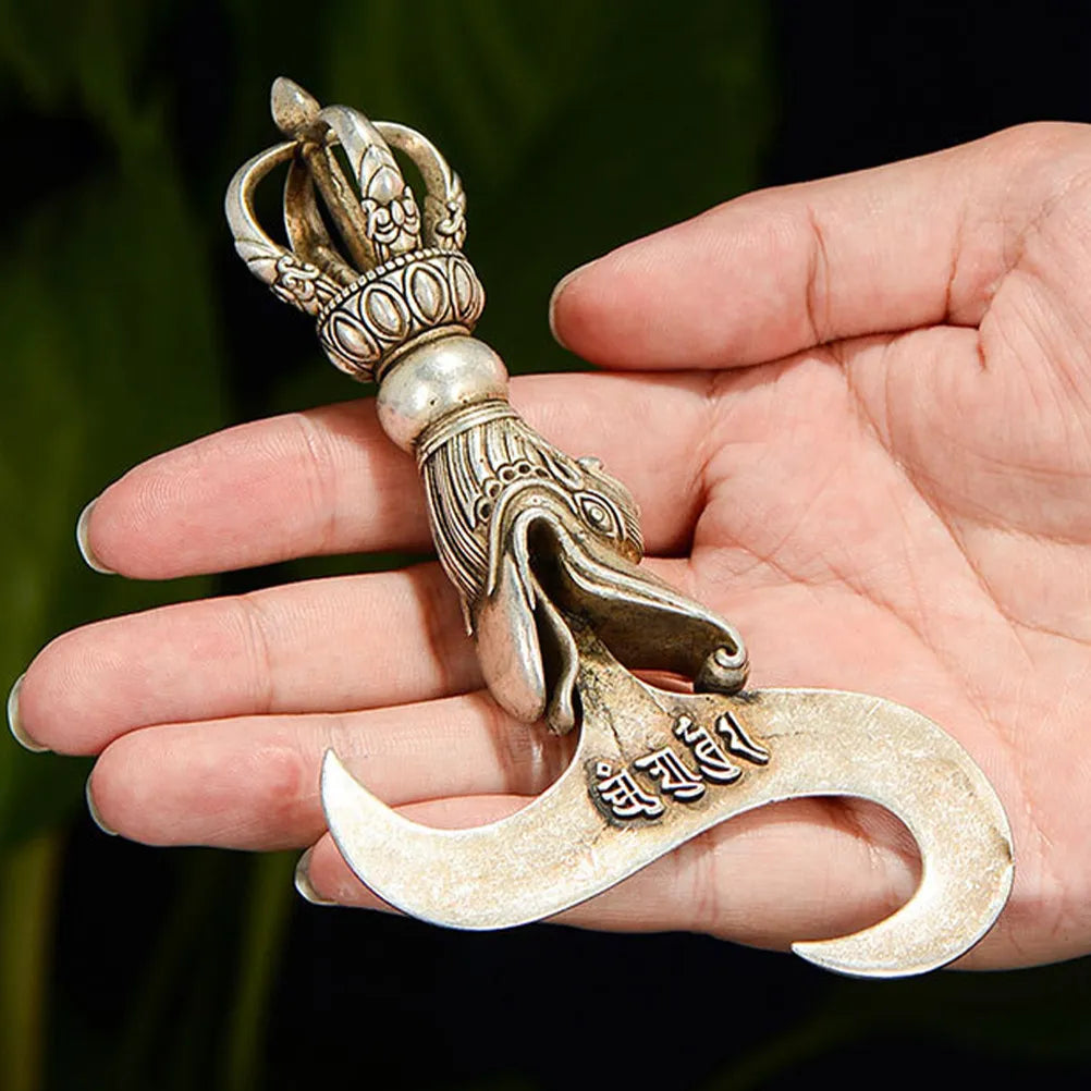 Brass Vajra Pestle Pendant Tibetan Horse Head Silver Plated Mini