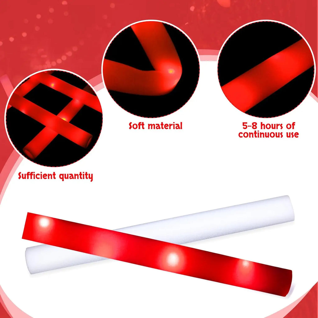 20 LED Glow Cheer Sticks Red Light Up Foam Stick Wedding Wand Dark
