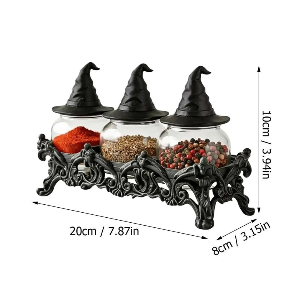 Witch Hat Jar Gothic Glass Vintage Lids Salt Pepper Seasoning