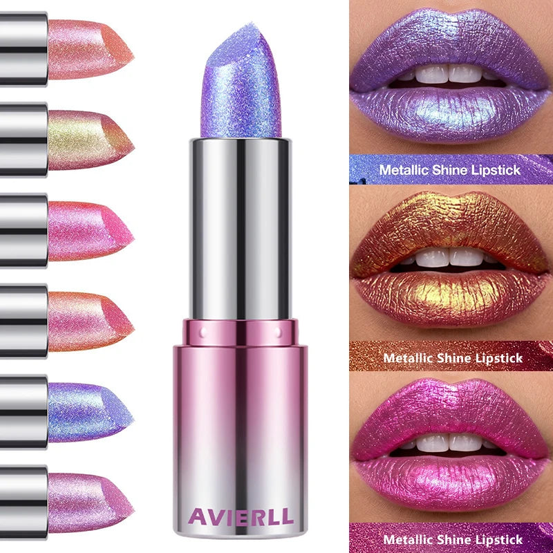 6 Colors Metallic Shimmer Diamond Lipstick Polarized Pearlescent Pink Zpaxo