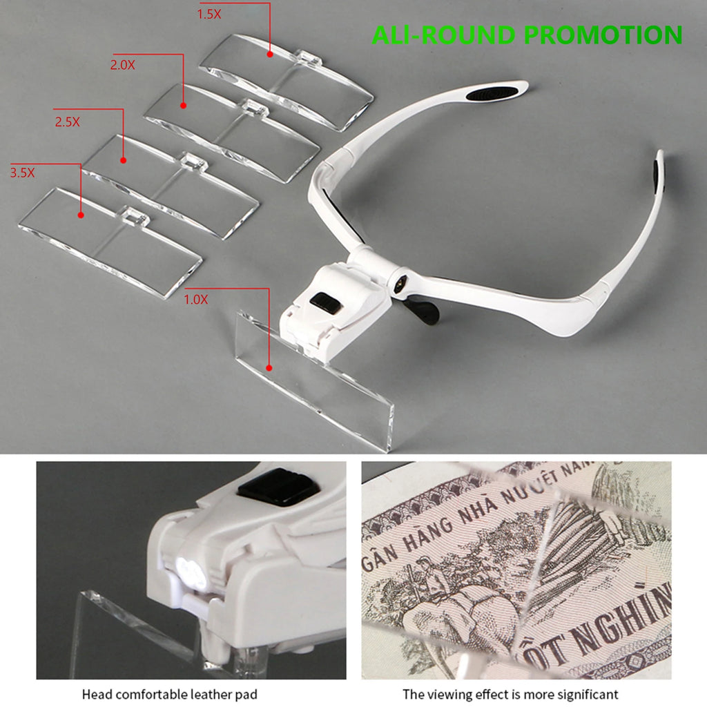 LED Head Magnifier with 2 LED Lights Headband Magnifier Head Mount Magnifying Glass for Reading Jewelry Inspection & Close Work Zpaxo