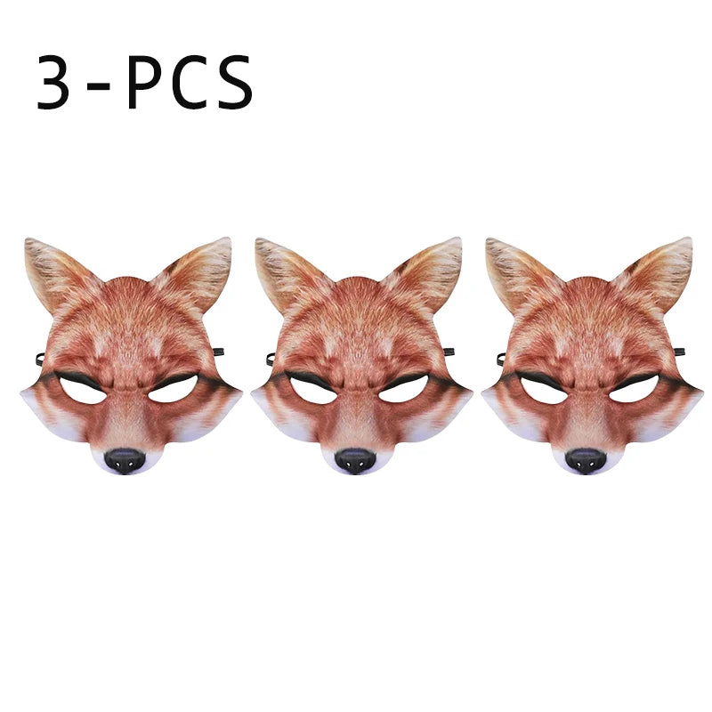 1 3 Half Face Halloween Mask Animal Fox White Wolf Male Female Masks Zpaxo Yellow-3PCS