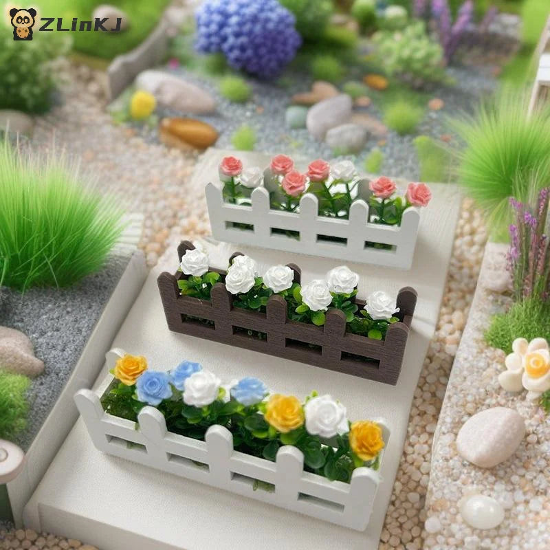 ▶1Pcs Garden Lifelike Artificial Flower Miniature Potted Plants Decoration 1:12 Scale Dollhouse Simulated Rose Flowers Ornament Zpaxo