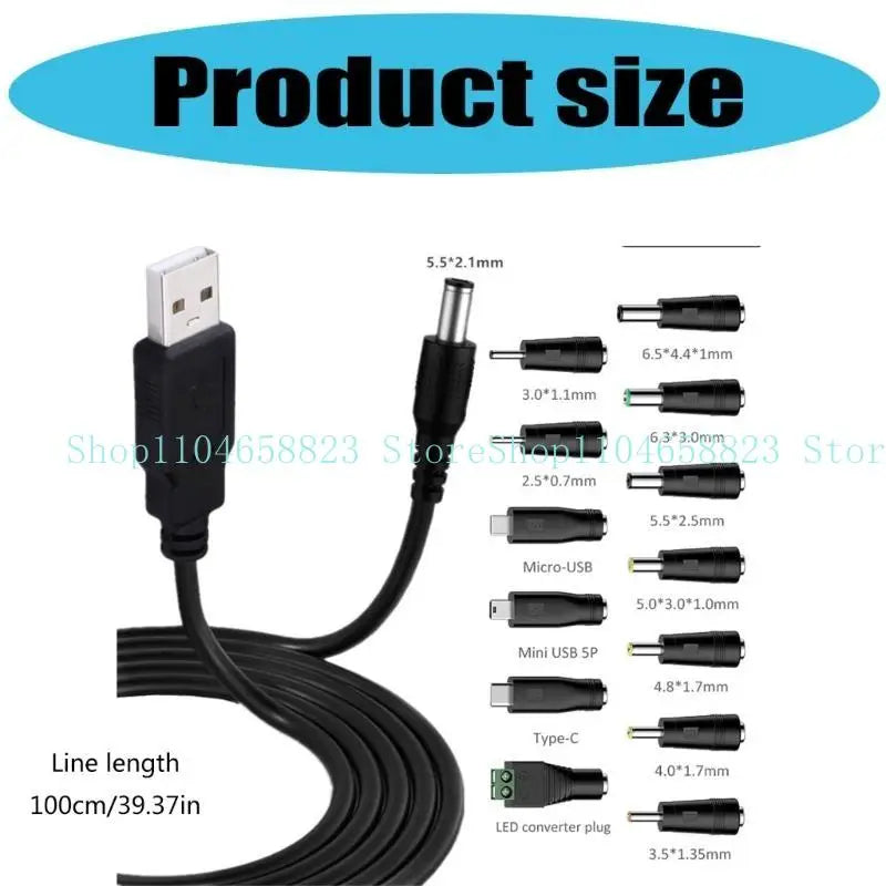 652F USB 5 5x2 Power Adapter Cable Interchangeable Connectors Zpaxo