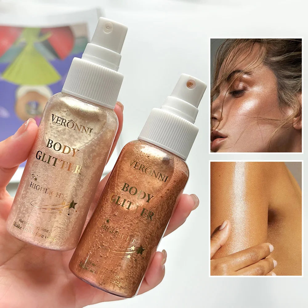 Glow Shimmer Spray,Waterproof Liquid Highlighter Body Luminizer with Glitter Makeup For Face & Body,Long-lasting For Festival Zpaxo