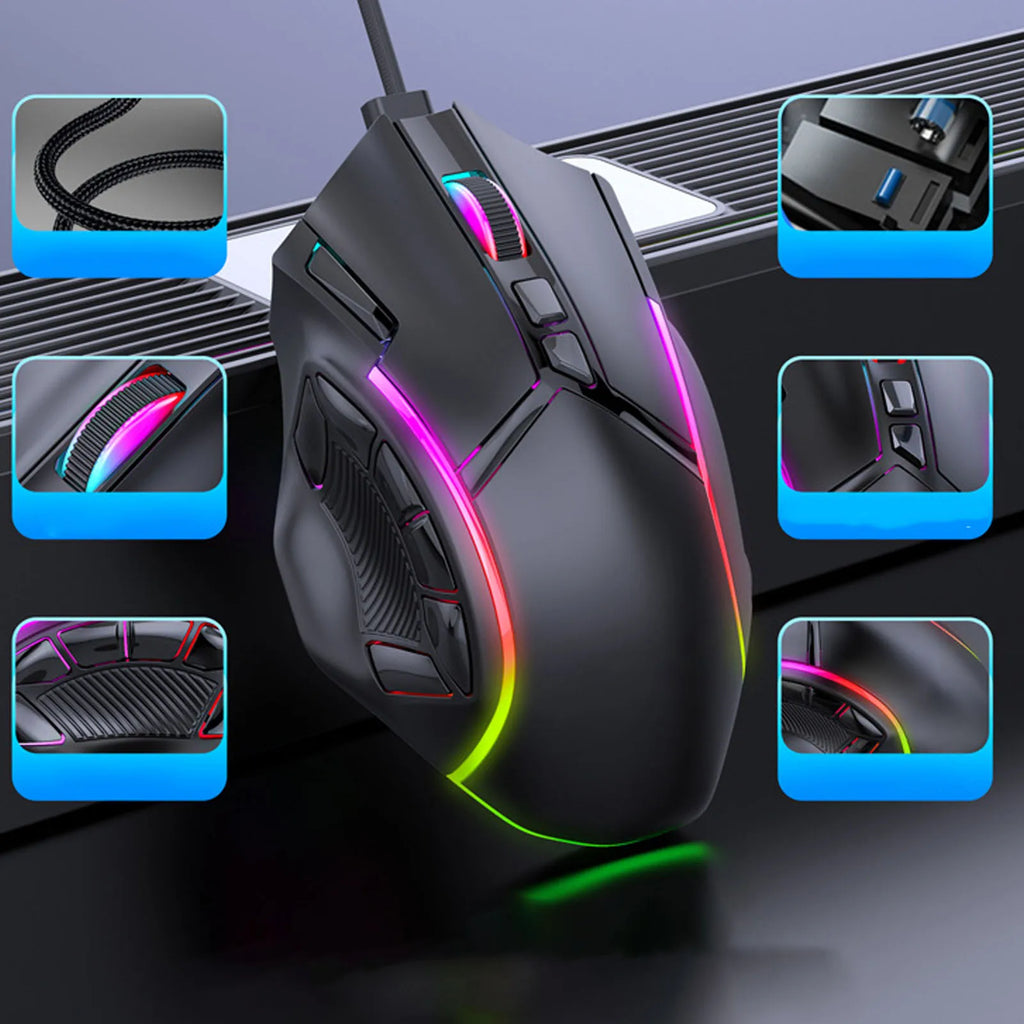 Gaming Mouse RGB Wired Mouse 12800DPI 12 Keys Macro Definition Photoelectric Working Method Computer Replacement Accessories Zpaxo
