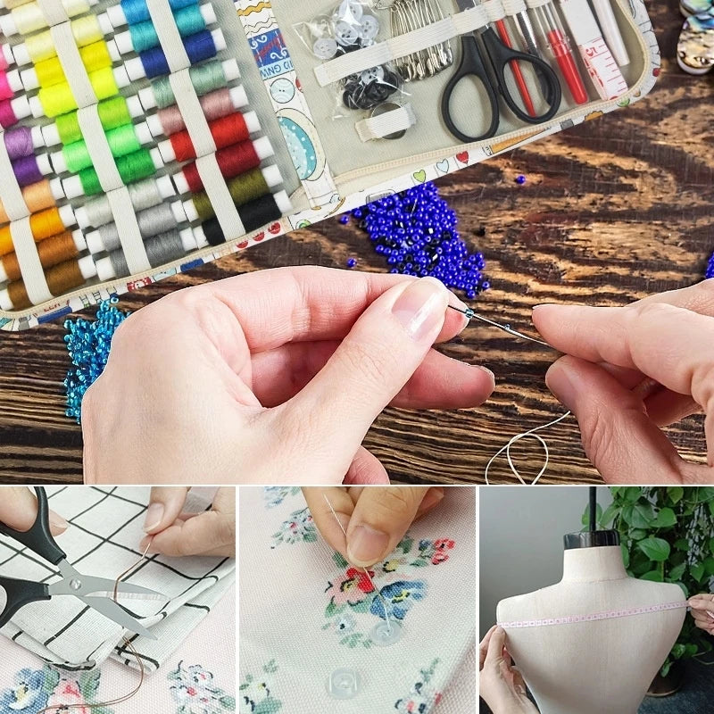 Sewing Kit Complete Set with Threads Needles Scissors Tape Measure Buttons and More for DIY Handcraft Projects Home and Travel Zpaxo
