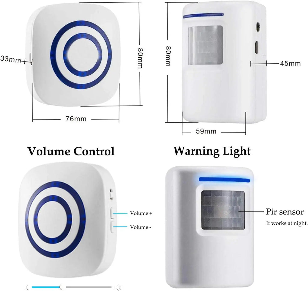 Wireless Motion Sensor Door Chime Security Sensor Call Bell Notification Ping Pong Sound for Home Security Prevention Zpaxo