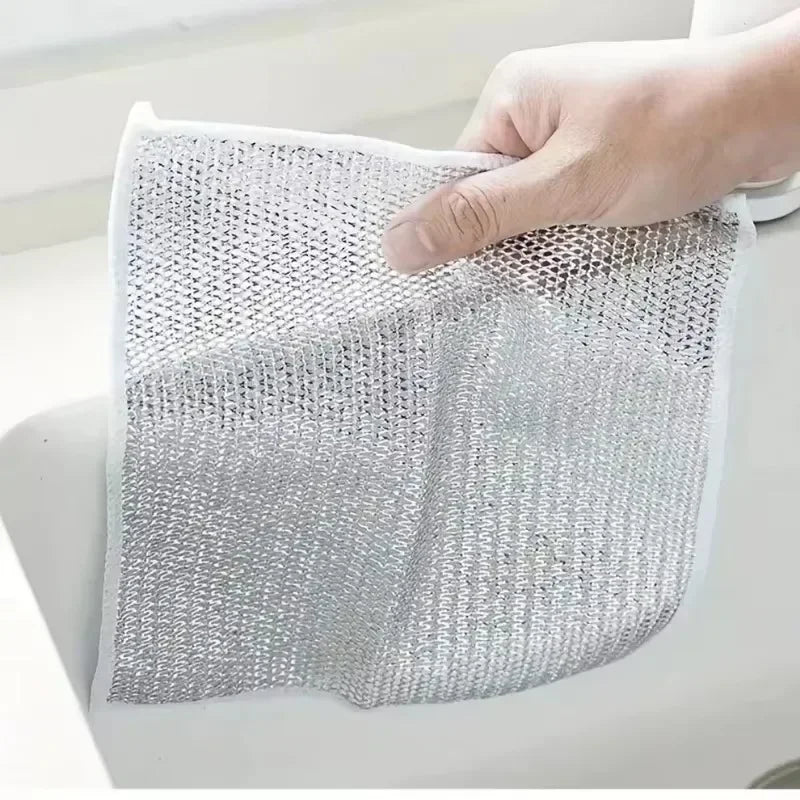 Single/Double-Sided Silver Fabric Dishcloth Dish Towel Absorbent Non-Stick Oil Dish Rag Housework Oil Removal Kitchen Cleaning Zpaxo