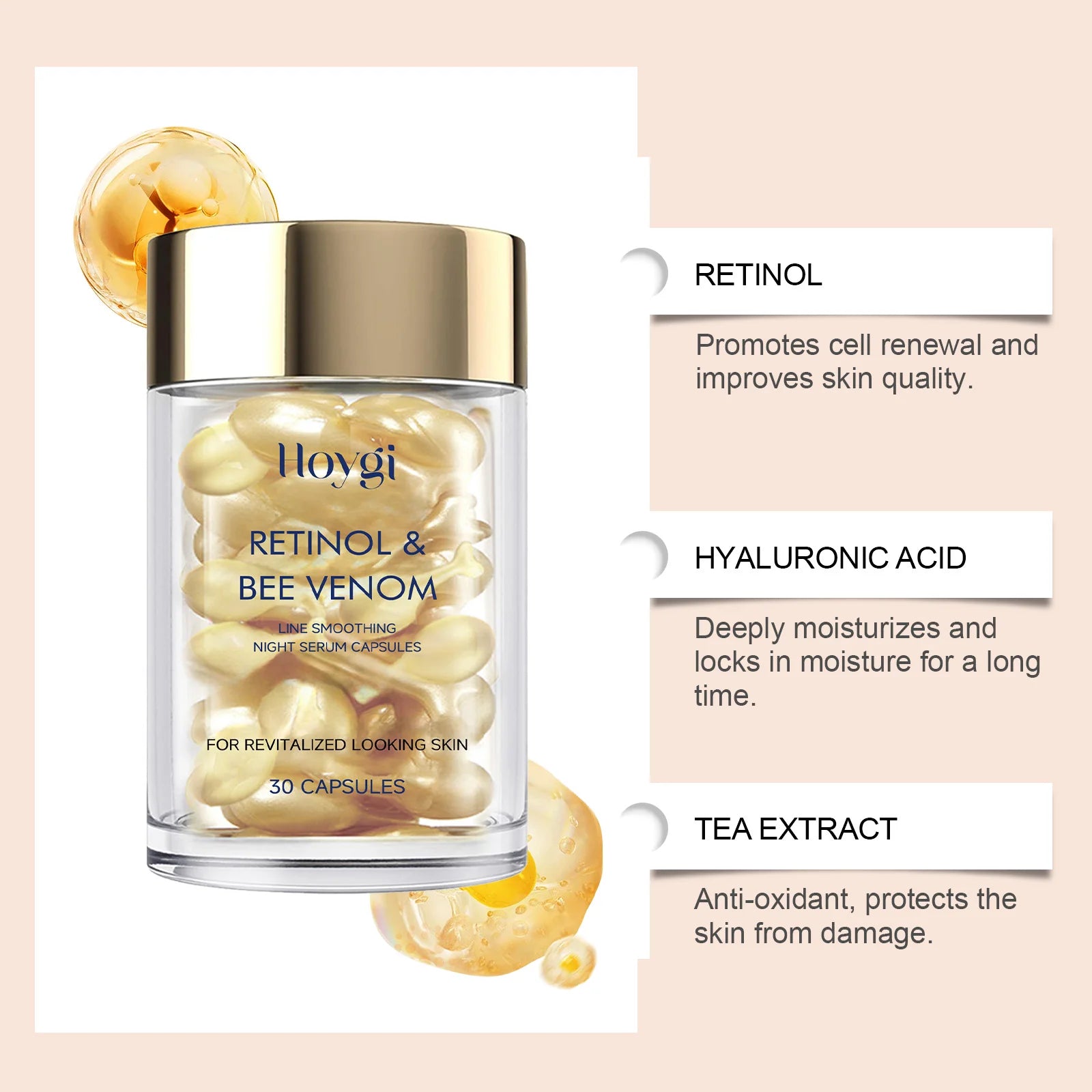 Retinol Bee Venom Anti-Aging Night Serum Capsules | Hoygi Anti-Aging Face Serum Zpaxo