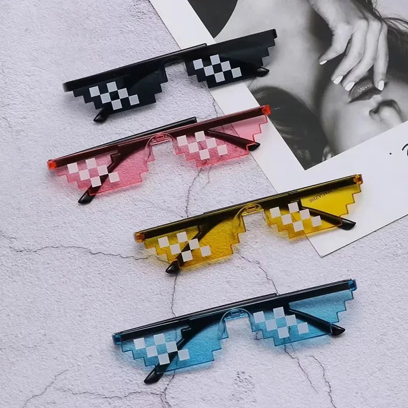 Pixel Mosaic Sunglasses – Retro Gamer Cosplay Party Shades Novelty Sunglasses Zpaxo