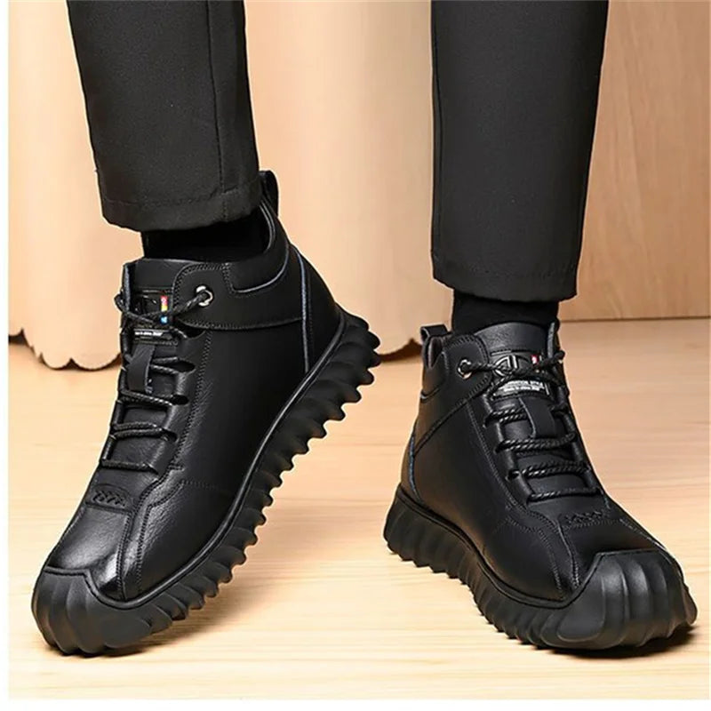 CINESSD Warm Winter Velvet Men's Snow Boots Non-slip Leather Thick Zpaxo