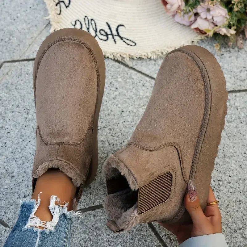 Women Short Plush Warm Snow Boots 2025 New Luxury Designer Shoes Casual Fur Chelsea Ankle Boots Flats Platform Ladies Shoes Zpaxo khaki 36