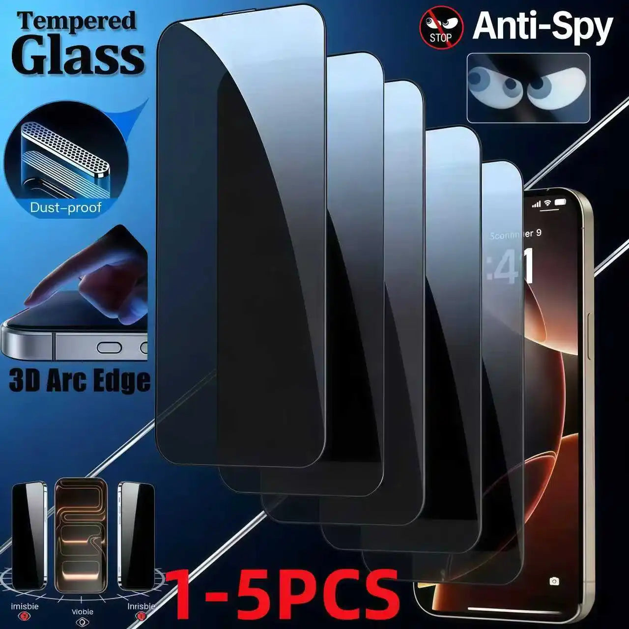 1- Anti Spy Screen Protector iPhone17Air 16e 17 16 15 14 13 12 11 Xs